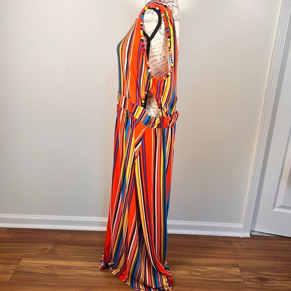 Rouge Collection Maxi Dress Womens 2X Multicolor Stripe Cut Out Sides Back Knit - Picture 4 of 12